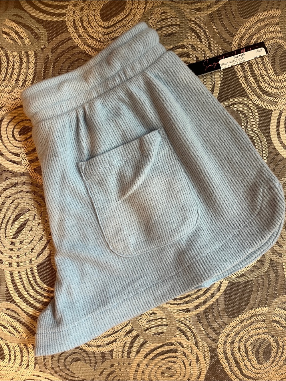 Light Blue Ribbed Athletic Shorts with Pocket
